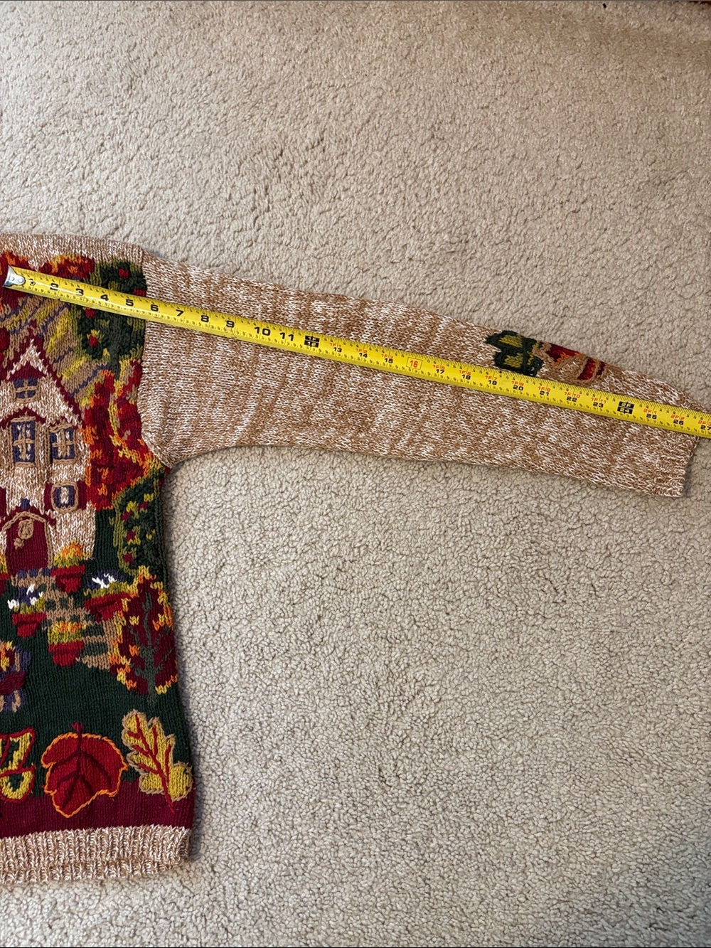 Koret Beige Cardigan with Autumn Cottage & Pumpkin Motif - Picture 10 of 10